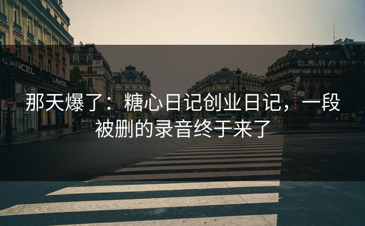 那天爆了：糖心日记创业日记，一段被删的录音终于来了